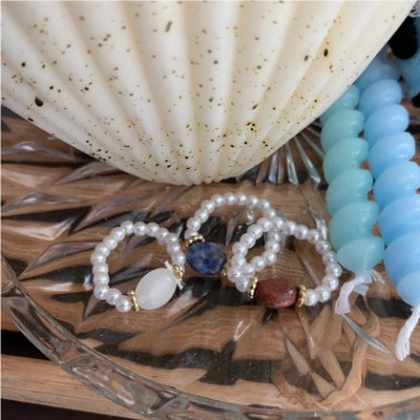 stone pearl beads ring (white, burgundy, blue)