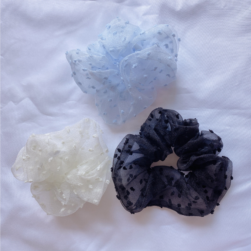 organza dot scrunchie hair tie (white, black, powdery blue)