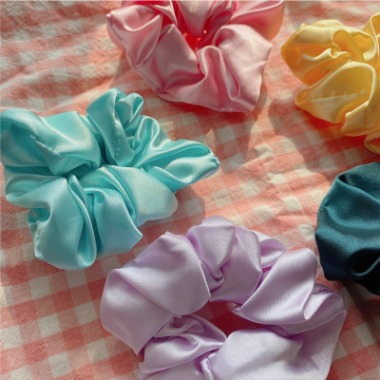 Satin pastel color scrunchie hair tie (pink, yellow, mint, green, violet)
